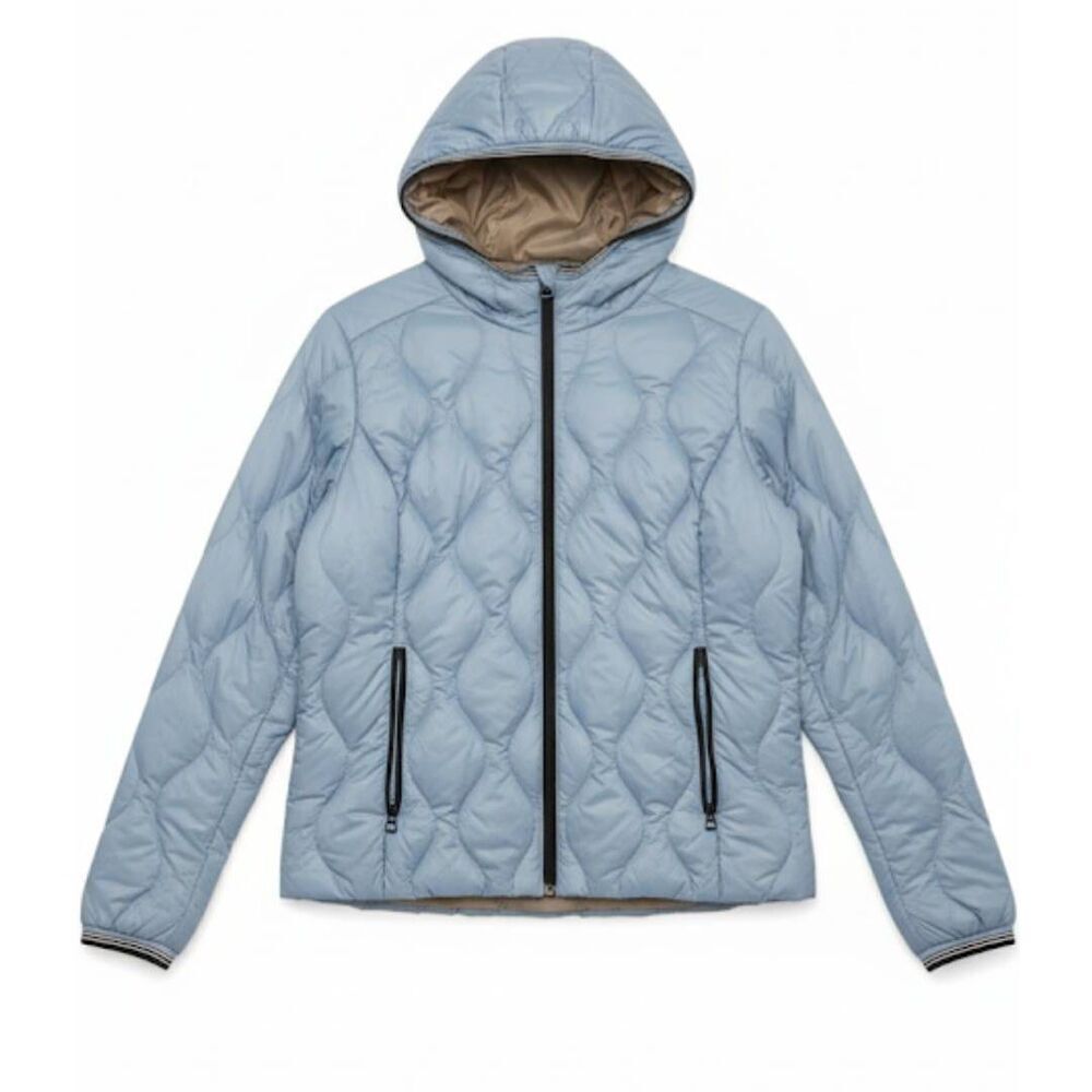 Womens large down puffer jacket baby blue lucky brand hoodie full zip